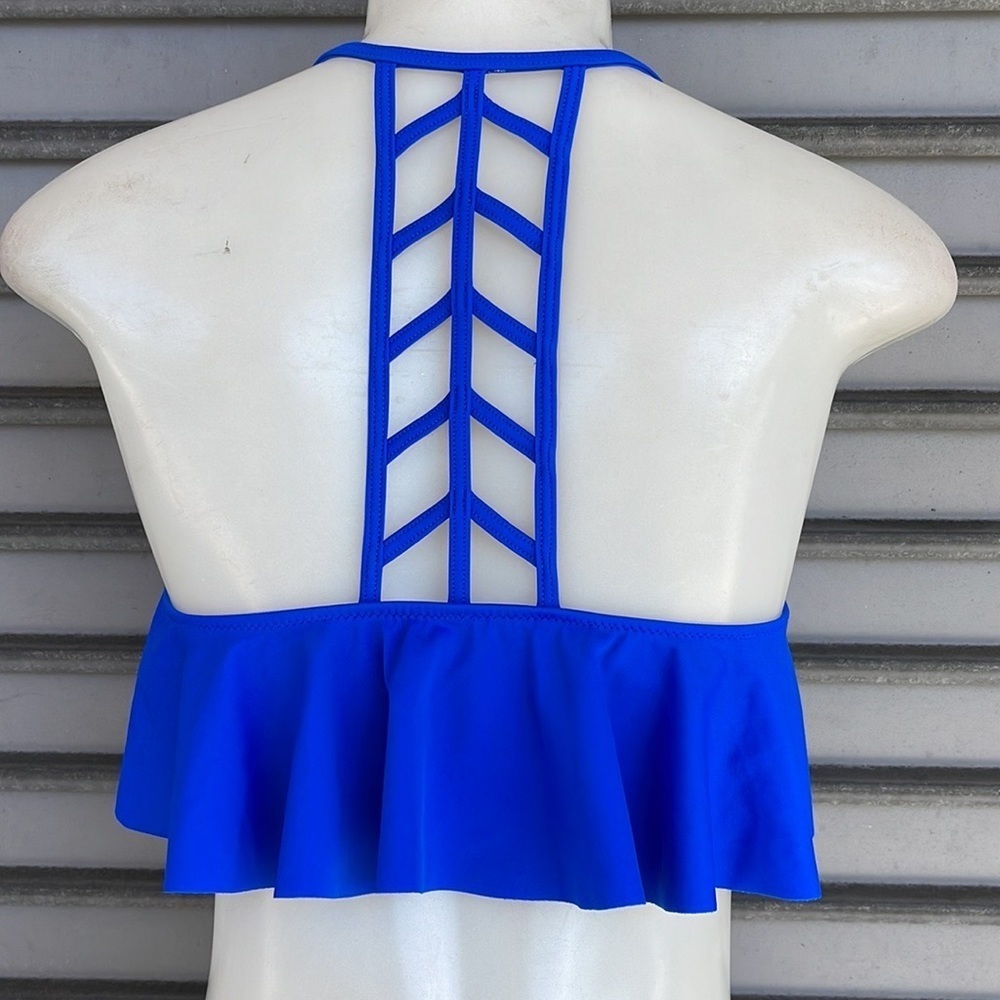 PINK Victoria's Secret Royal Blue Flounce Bikini Top Size S - Picture 6 of 9